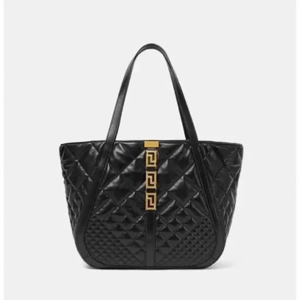 Versace Greca Large Quilted Goddess Calf Leather Black Tote Bag